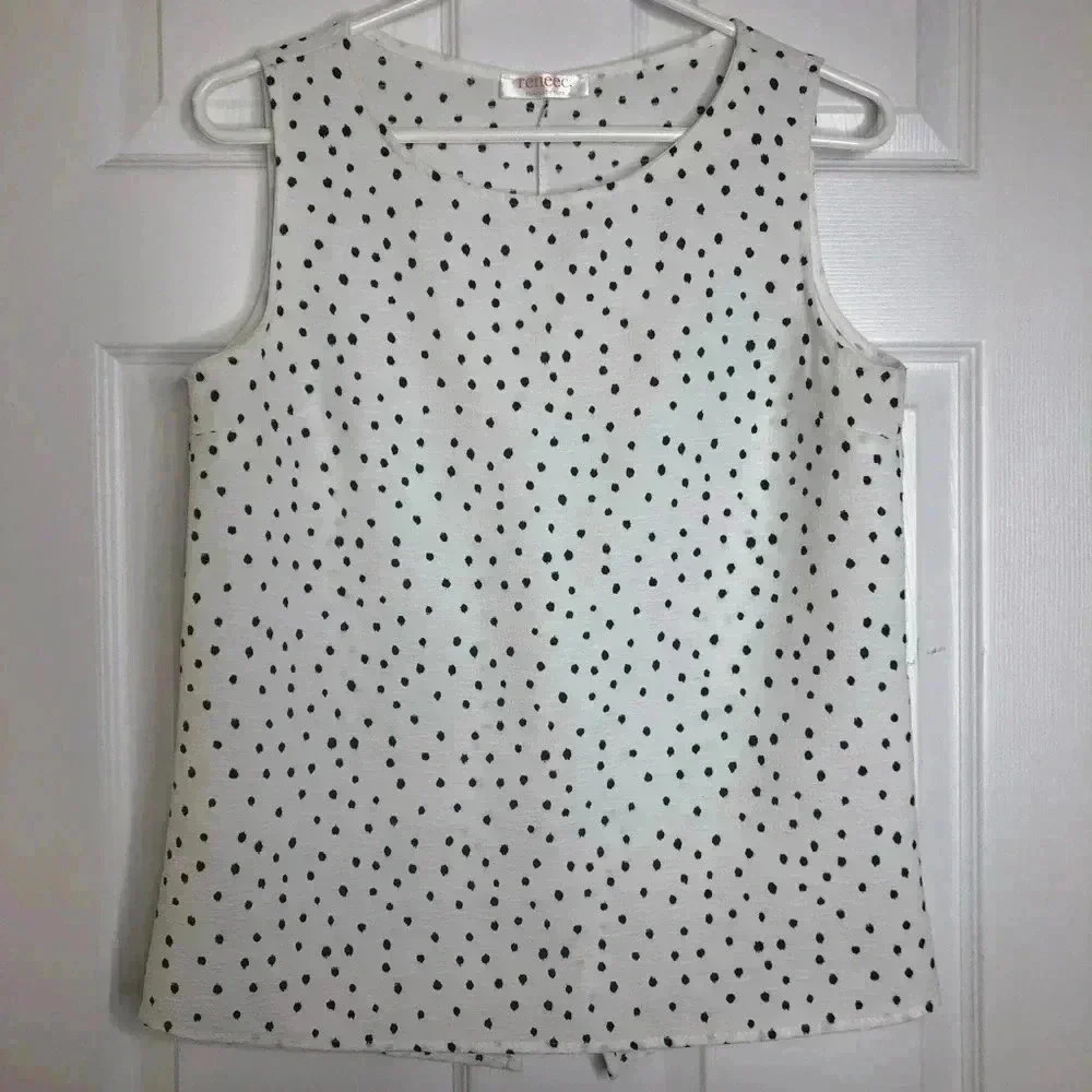 Renee C. Tank  Top Polka Dots White & Black Size Small